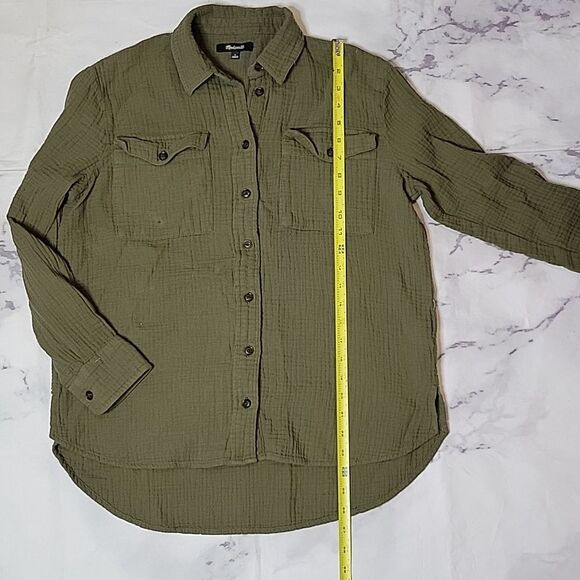 Madewell Textured Green Button Down Cotton Shirt - Picture 3 of 7